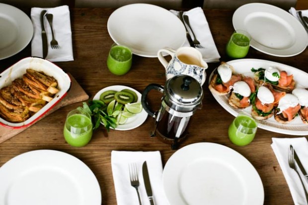 Poached eggs and salmon